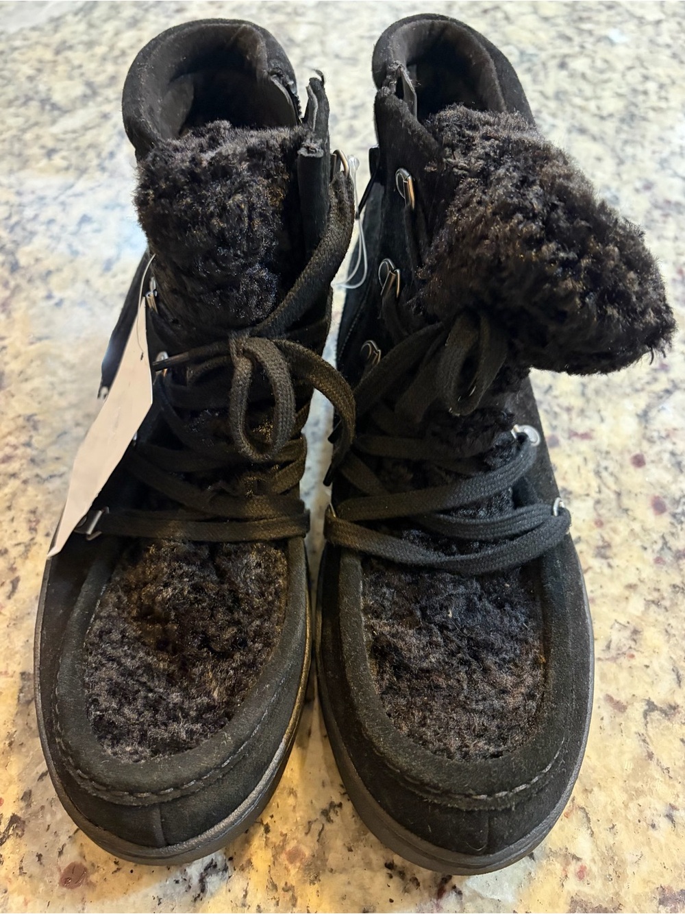 Zodiac Black Faux Shearling Lace-Up Ankle Booties